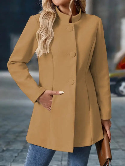 Elegant Longline Blazer Coat for Women Stand-Collar Button-Front