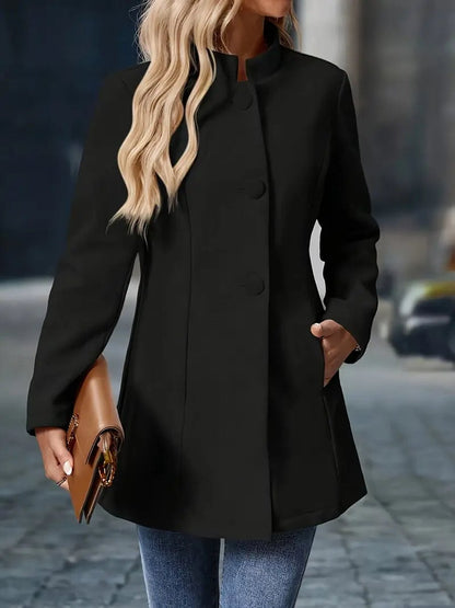 Elegant Longline Blazer Coat for Women Stand-Collar Button-Front
