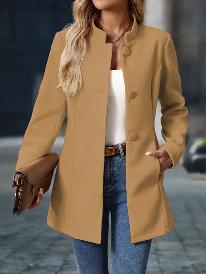 Elegant Longline Blazer Coat for Women Stand-Collar Button-Front