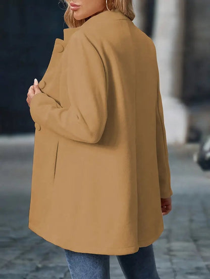 Elegant Longline Blazer Coat for Women Stand-Collar Button-Front