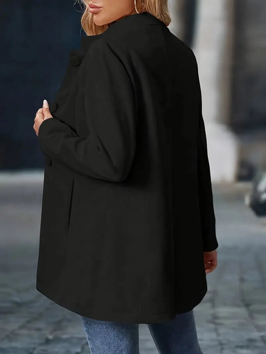 Elegant Longline Blazer Coat for Women Stand-Collar Button-Front