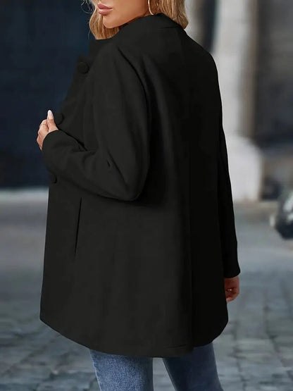 Elegant Longline Blazer Coat for Women Stand-Collar Button-Front