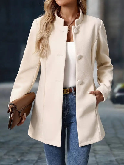 Elegant Longline Blazer Coat for Women Stand-Collar Button-Front