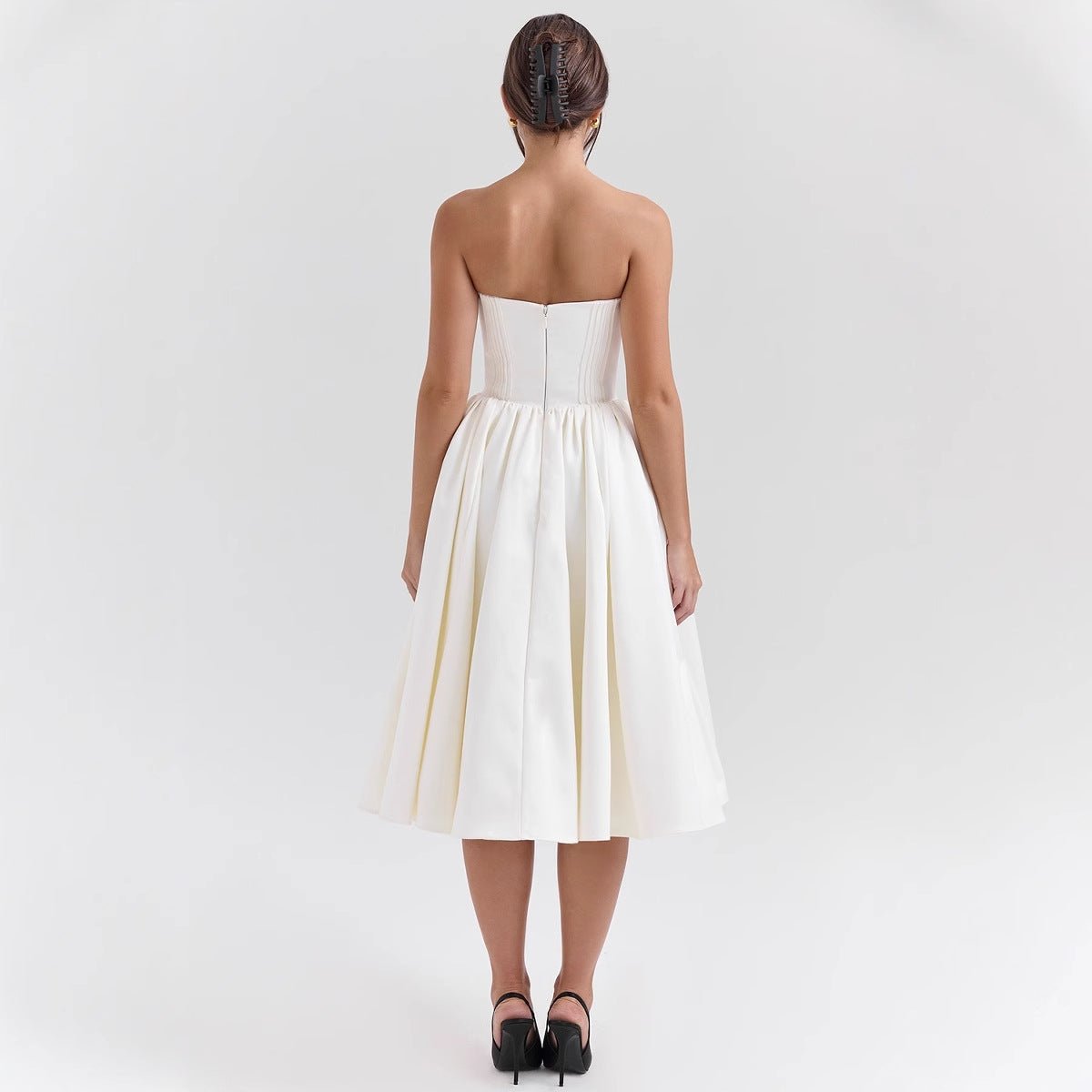 Elegant Midi Dress for Women Strapless Corset Floral-Print