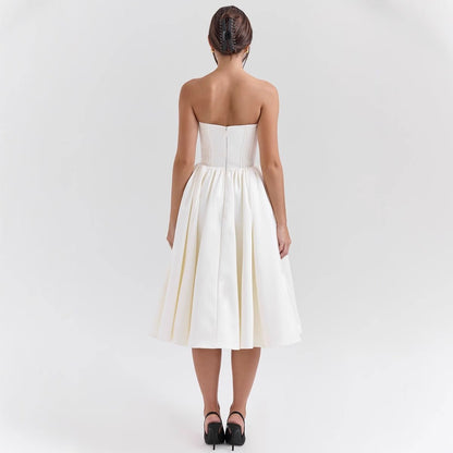 Elegant Midi Dress for Women Strapless Corset Floral-Print
