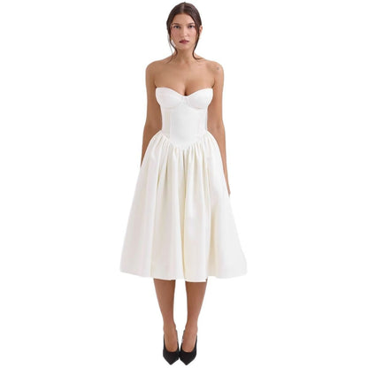 Elegant Midi Dress for Women Strapless Corset Floral-Print
