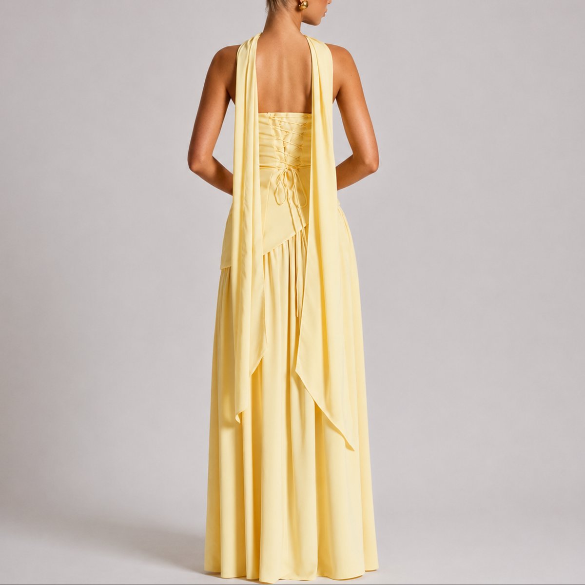 Elegant Maxi Dress for Women Strapless Open-Back Scarf-Neck