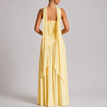 Elegant Maxi Dress for Women Strapless Open-Back Scarf-Neck