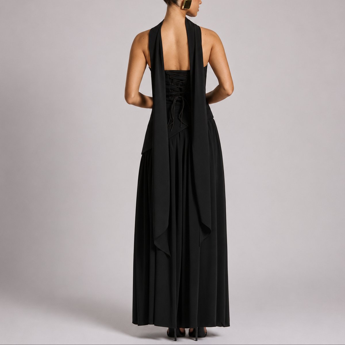 Elegant Maxi Dress for Women Strapless Open-Back Scarf-Neck