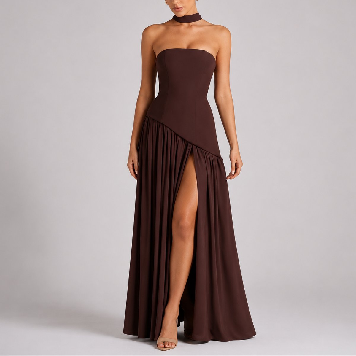 Elegant Maxi Dress for Women Strapless Open-Back Scarf-Neck