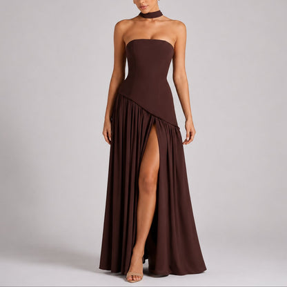 Elegant Maxi Dress for Women Strapless Open-Back Scarf-Neck