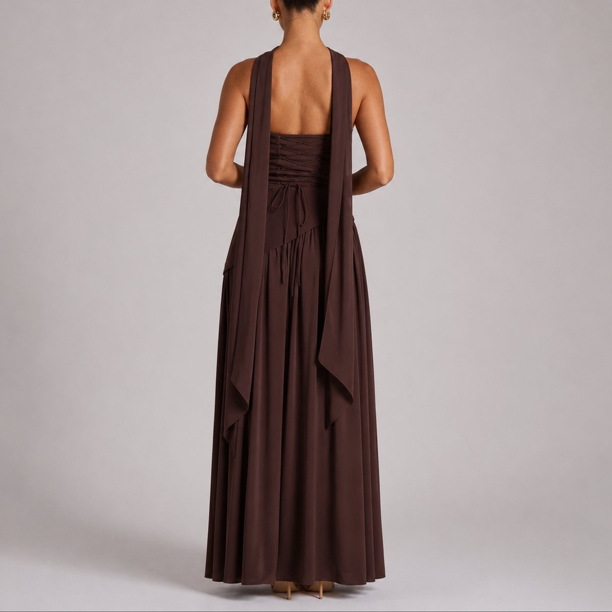 Elegant Maxi Dress for Women Strapless Open-Back Scarf-Neck