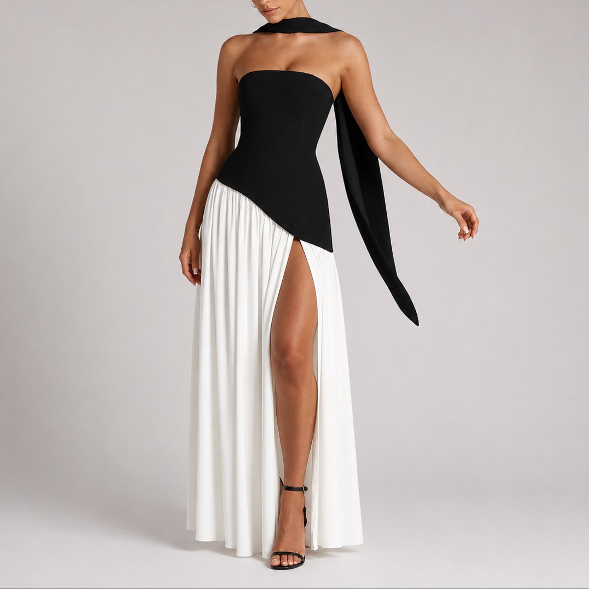 Elegant Maxi Dress for Women Strapless Open-Back Scarf-Neck