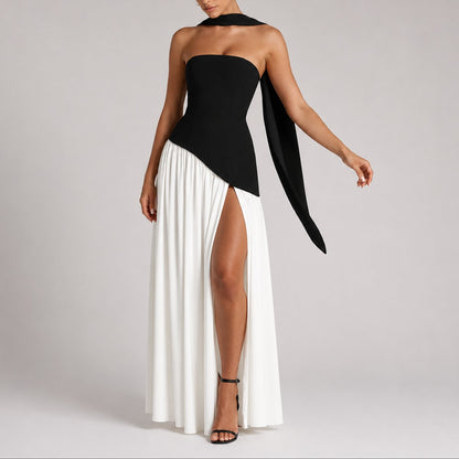 Elegant Maxi Dress for Women Strapless Open-Back Scarf-Neck
