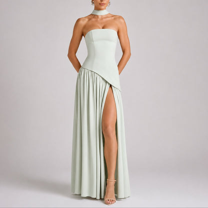 Elegant Maxi Dress for Women Strapless Open-Back Scarf-Neck
