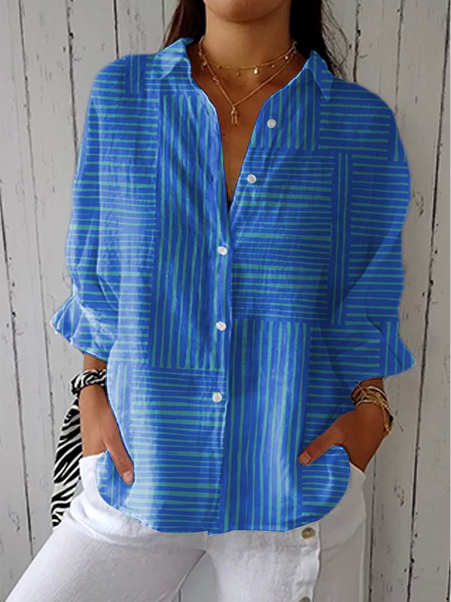 Effortless Blouse for Women Striped Button-Front Relaxed-Fit