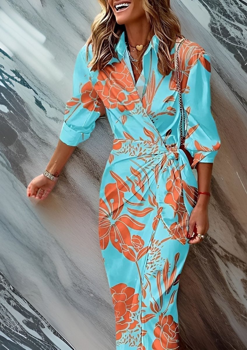 Stylish Wrap Maxi Dress for Women Striped Long-Sleeve