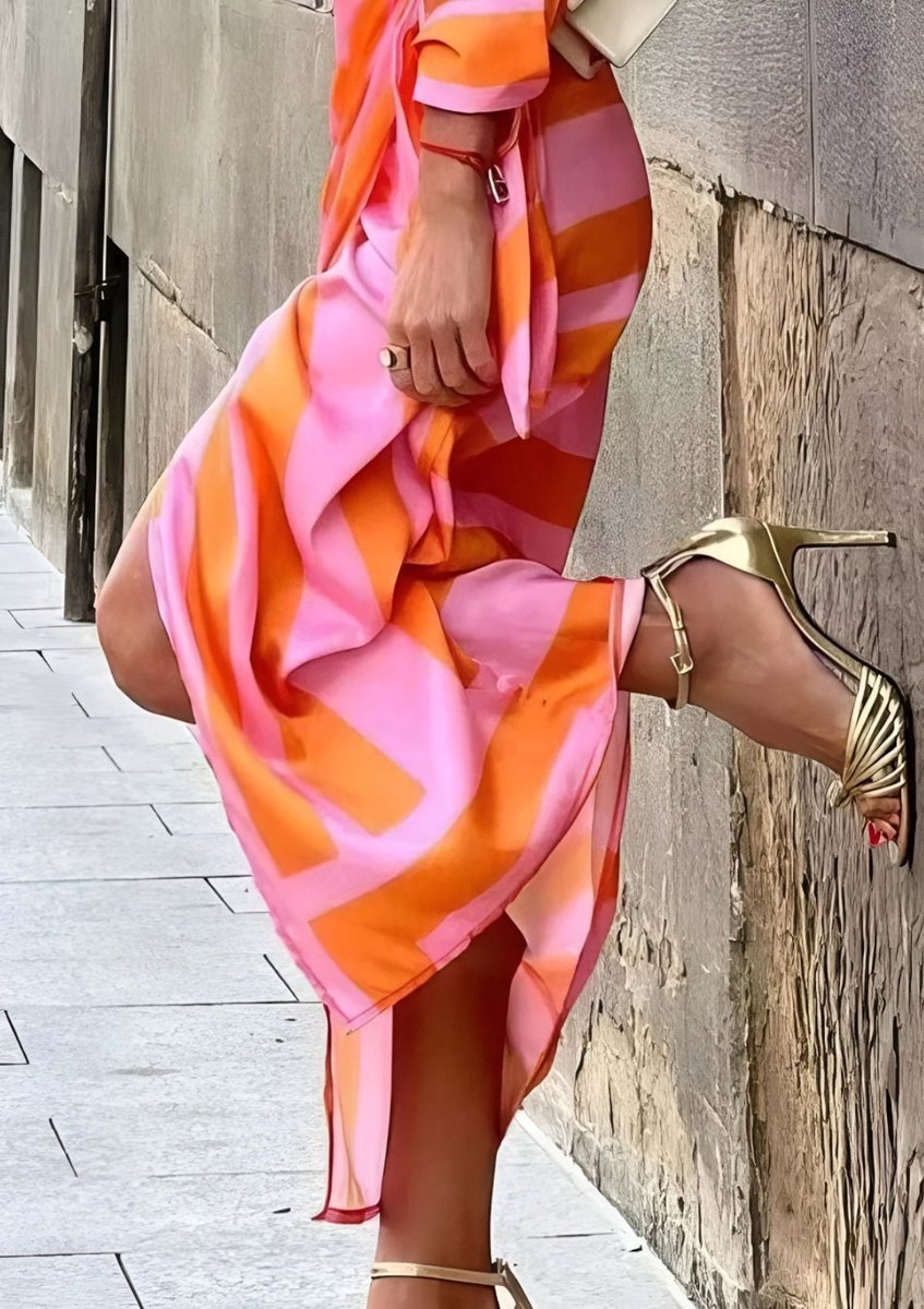 Stylish Wrap Maxi Dress for Women Striped Long-Sleeve