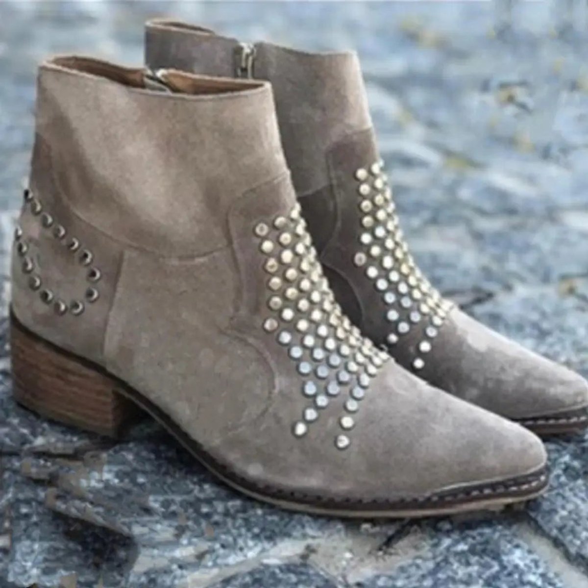 Stylish Ankle Boots for Women Studded Suede Block-Heel