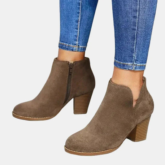 Elegant Ankle Boots for Women Suede Block-Heel Side-Zip