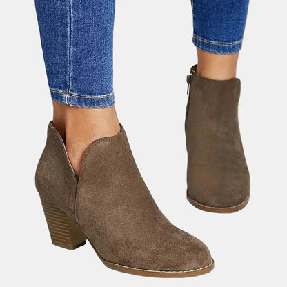 Elegant Ankle Boots for Women Suede Block-Heel Side-Zip