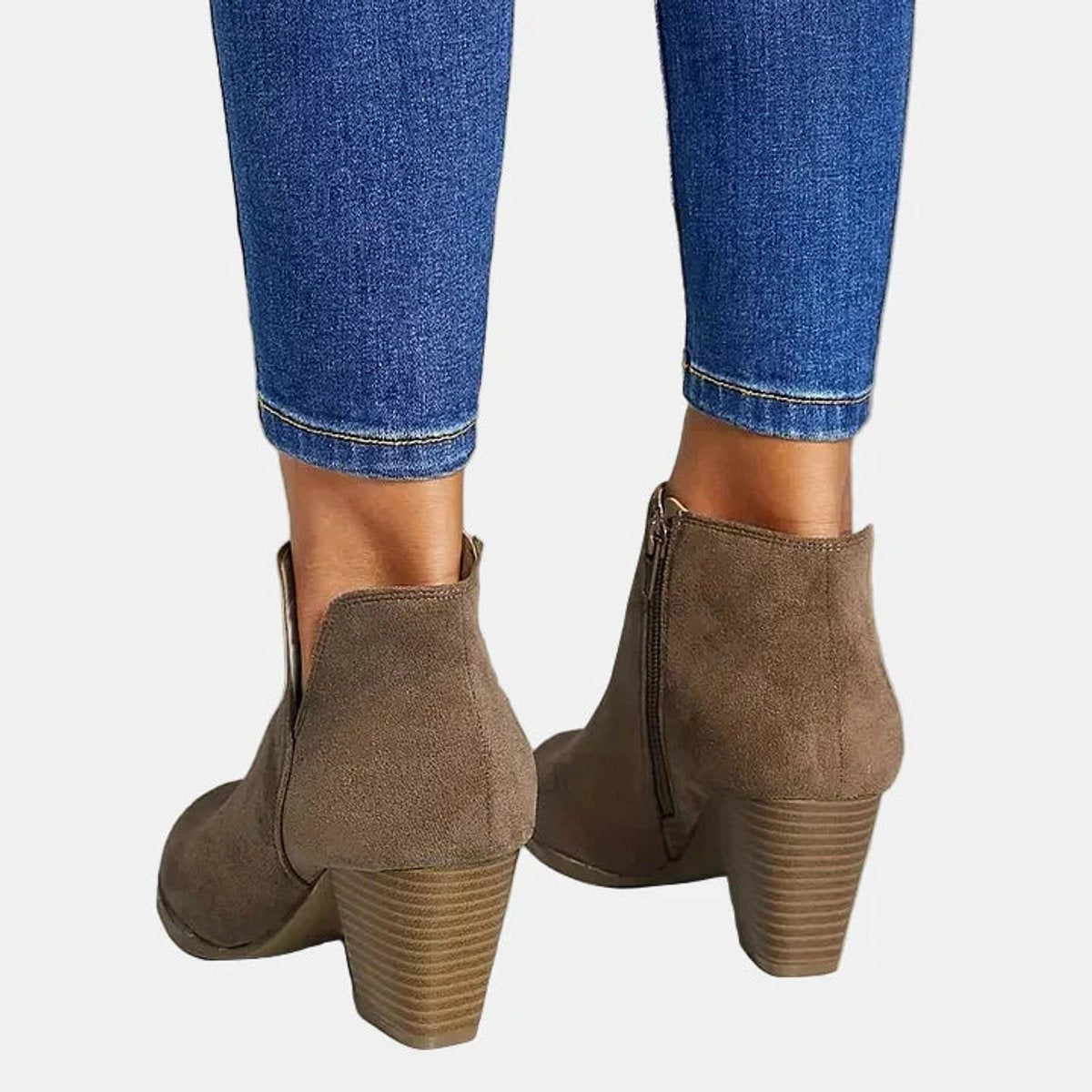 Elegant Ankle Boots for Women Suede Block-Heel Side-Zip