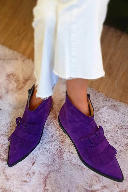 Stylish Flats for Women Pointed-Toe Fringe Suede