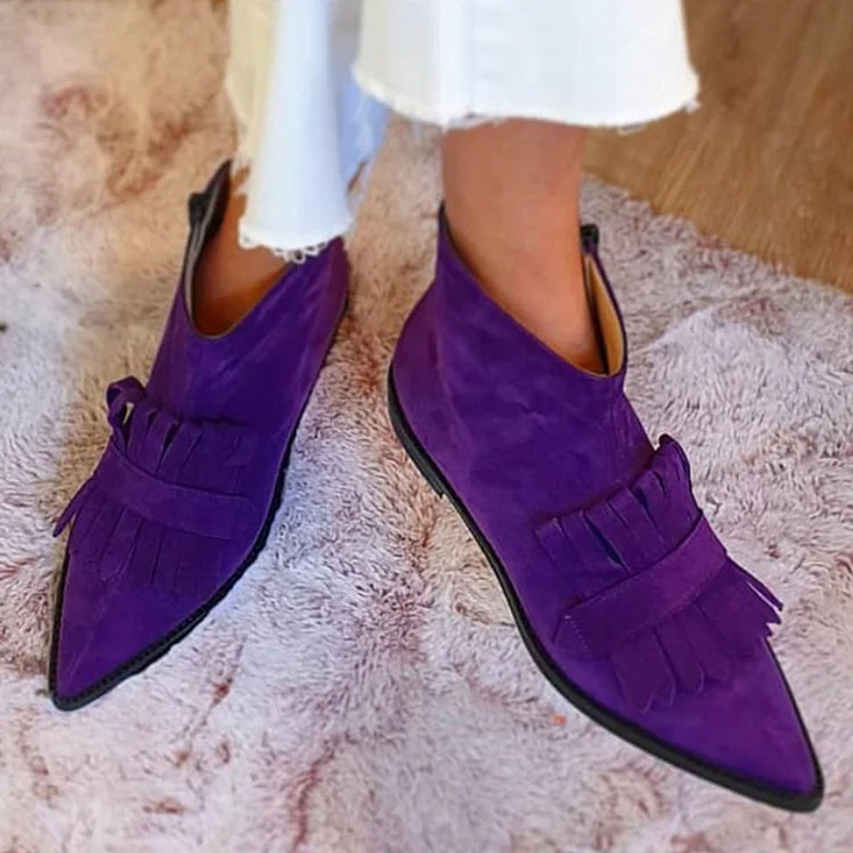 Stylish Flats for Women Pointed-Toe Fringe Suede