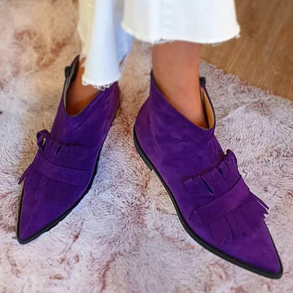 Stylish Flats for Women Pointed-Toe Fringe Suede