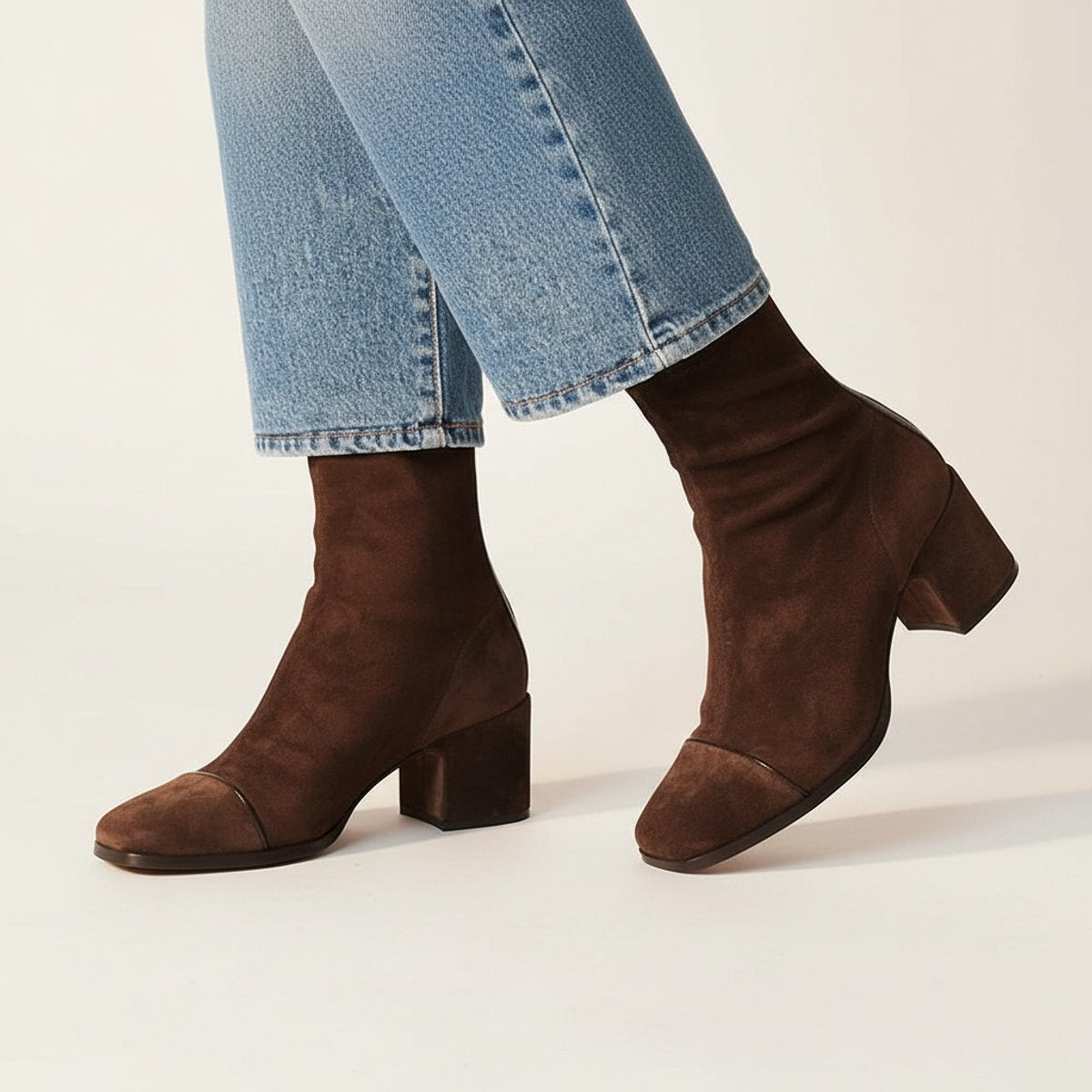 Elegant Ankle Boots for Women Suede Square-Toe Block-Heel