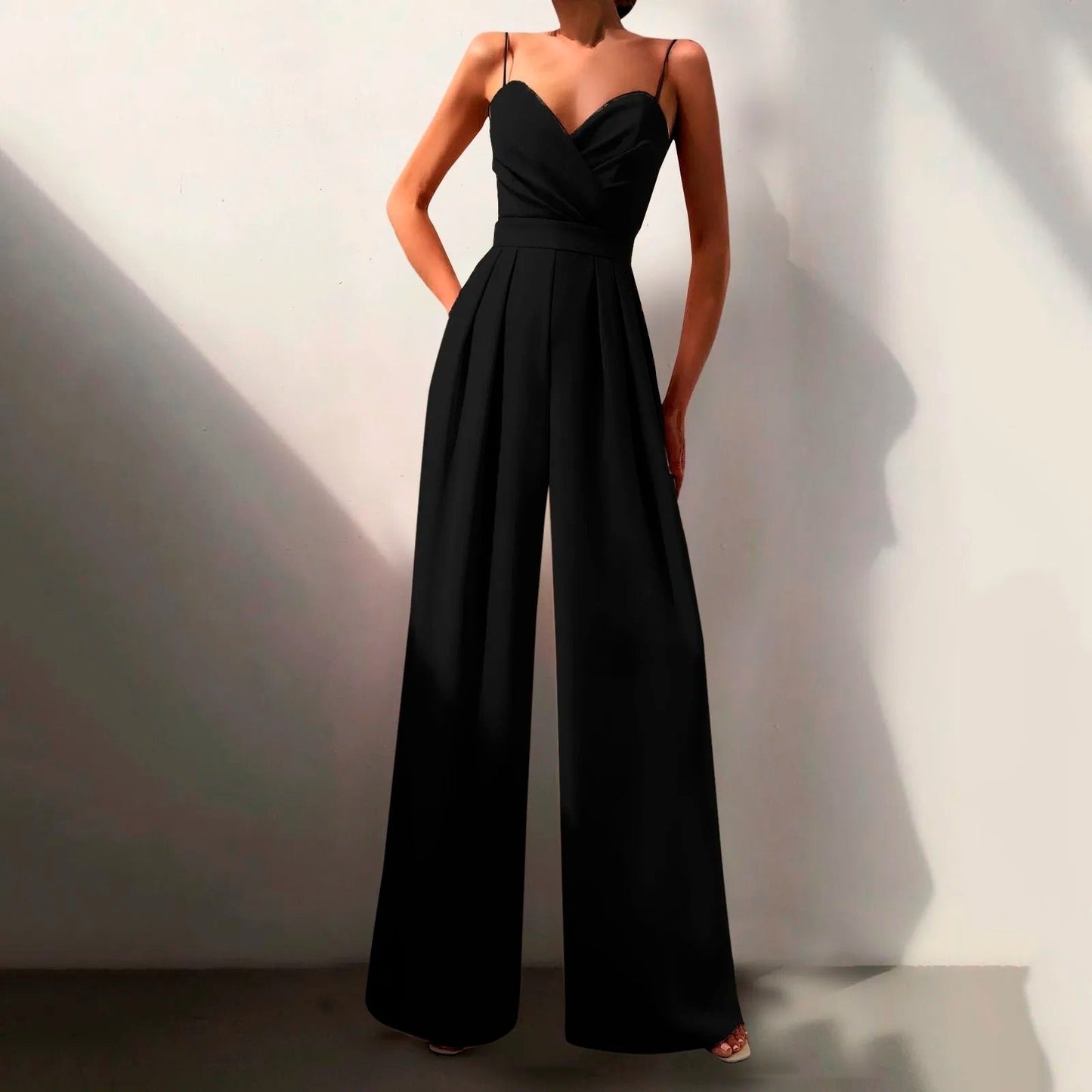 Elegant Jumpsuit for Women Sweetheart Spaghetti-Strap Wide-Leg
