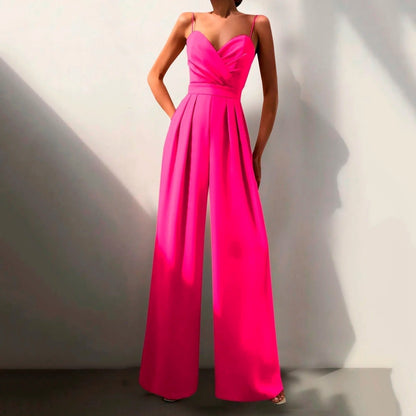 Elegant Jumpsuit for Women Sweetheart Spaghetti-Strap Wide-Leg
