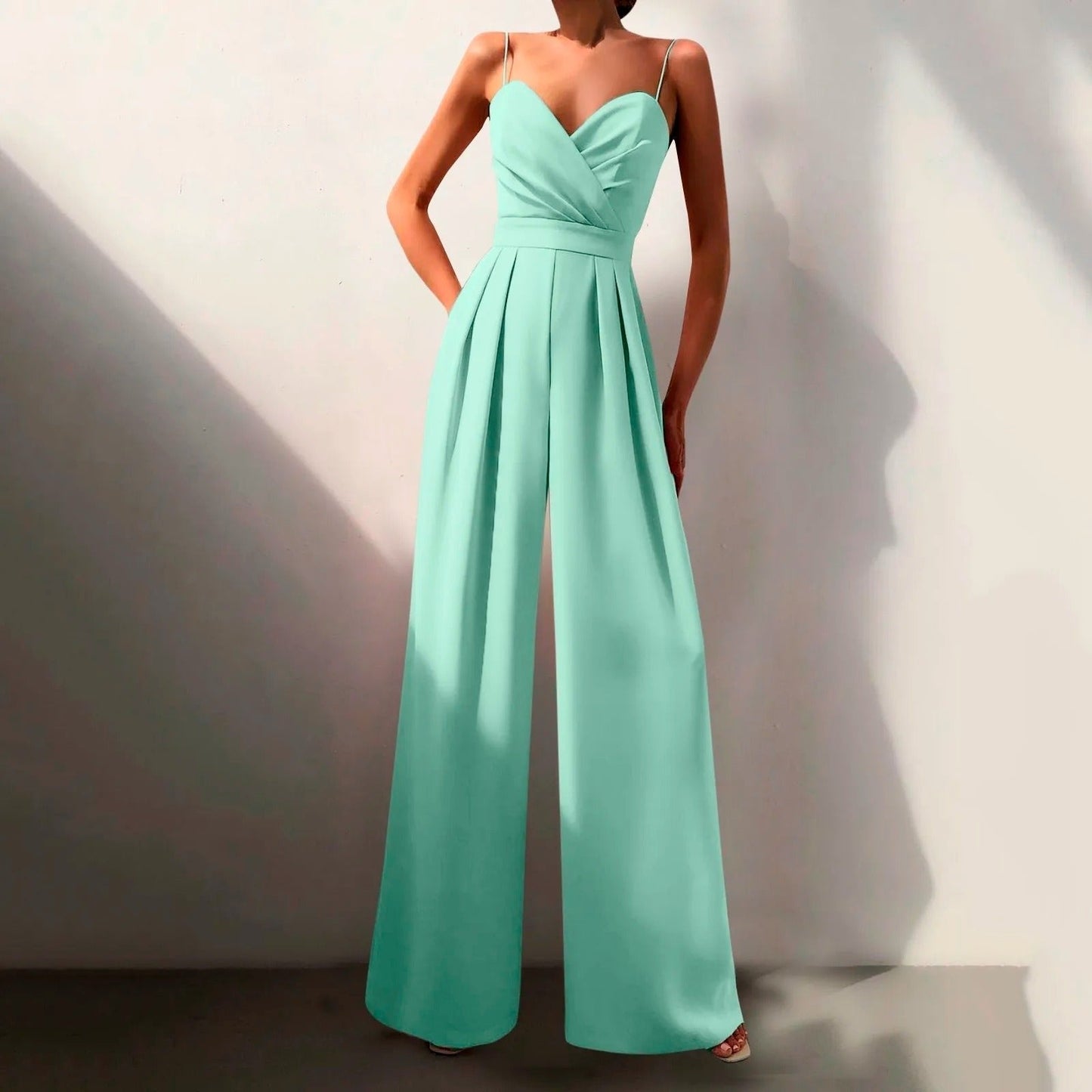 Elegant Jumpsuit for Women Sweetheart Spaghetti-Strap Wide-Leg