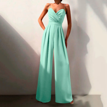 Elegant Jumpsuit for Women Sweetheart Spaghetti-Strap Wide-Leg
