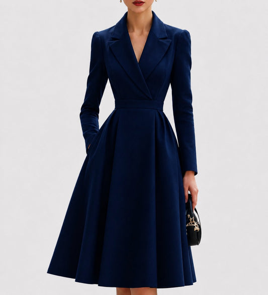 Elegant Midi Dress for Women Tailored Structured Fit-and-Flare