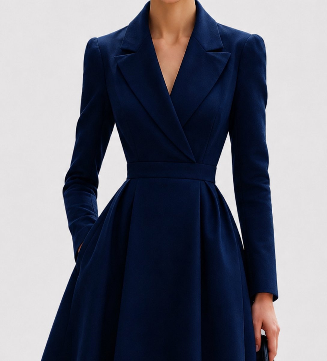 Elegant Midi Dress for Women Tailored Structured Fit-and-Flare