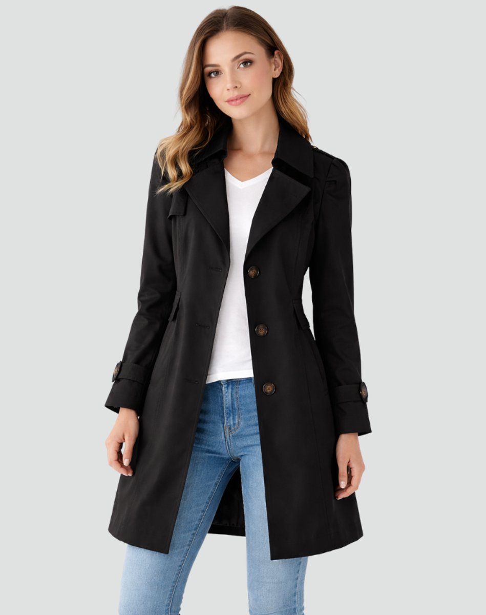 Elegant Trench Coat for Women Tailored Mid-Length Belted