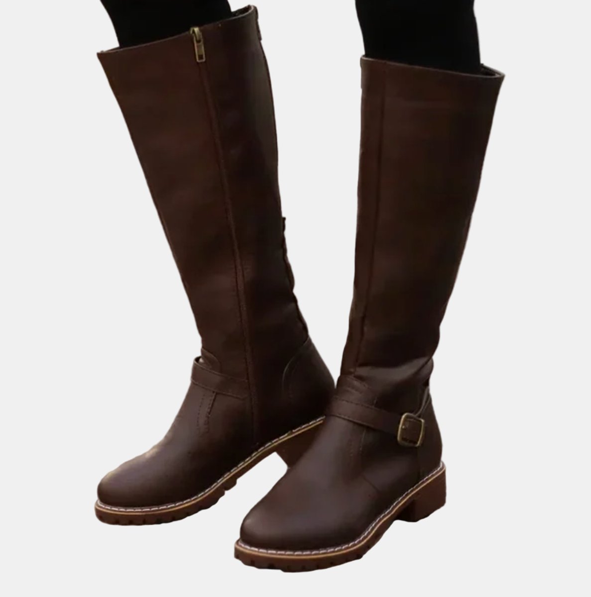 Elegant Knee-High Boots for Women Riding Buckle-Strap