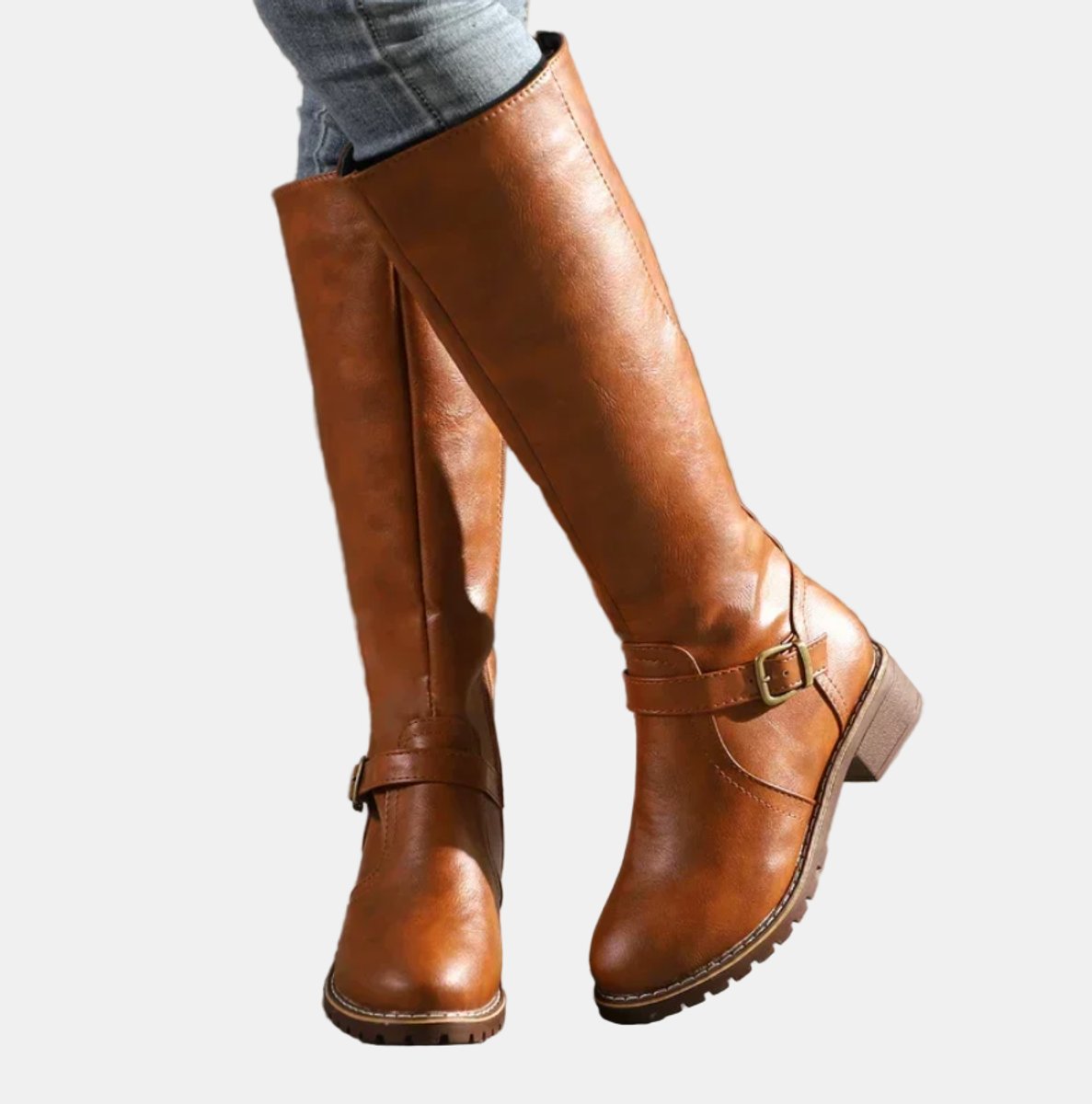 Elegant Knee-High Boots for Women Riding Buckle-Strap