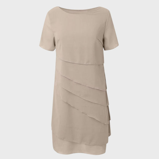 Elegant Midi Dress for Women Tiered Short-Sleeve