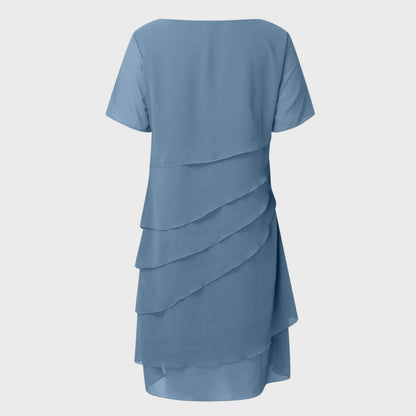 Elegant Midi Dress for Women Tiered Short-Sleeve