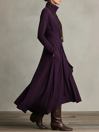 Elegant Maxi Dress for Women Turtleneck Asymmetric-Hem Draped