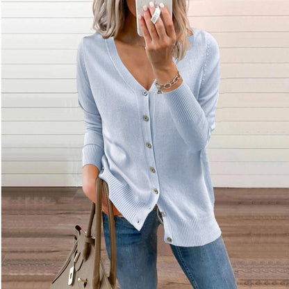 Stylish Cardigan for Women V-Neck Button-Front Long-Sleeve
