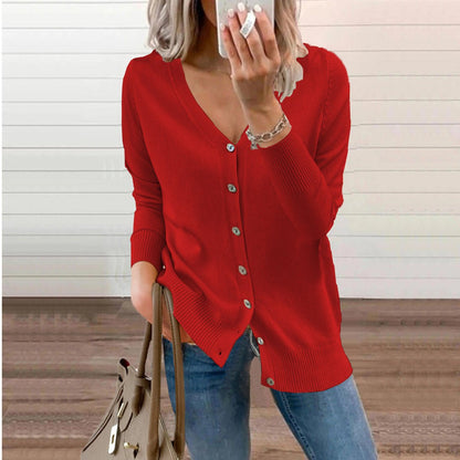 Stylish Cardigan for Women V-Neck Button-Front Long-Sleeve