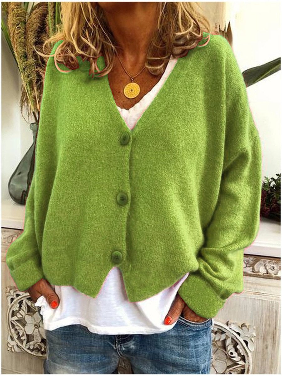 Stylish Cardigan for Women V-Neck Button-Front Relaxed-Fit
