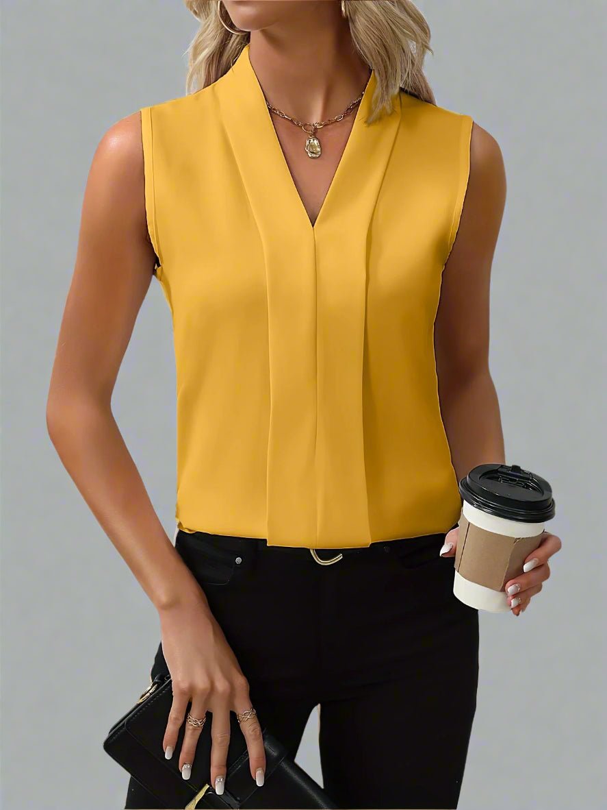 Elegant Blouse for Women V-Neck Sleeveless Pleated-Front