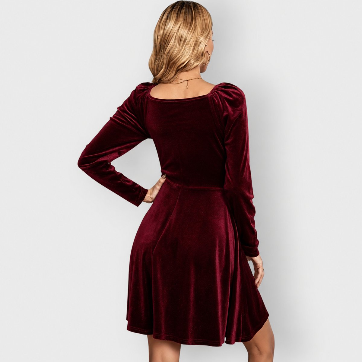 Elegant Mini Dress for Women Velvet V-Neck Skater