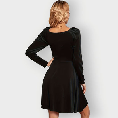 Elegant Mini Dress for Women Velvet V-Neck Skater
