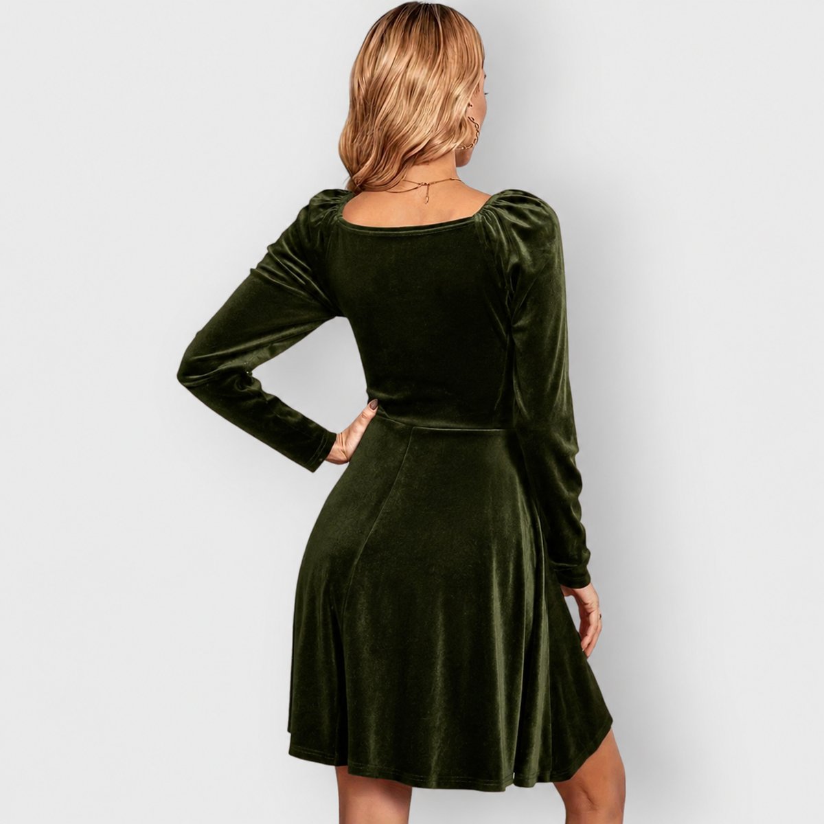 Elegant Mini Dress for Women Velvet V-Neck Skater