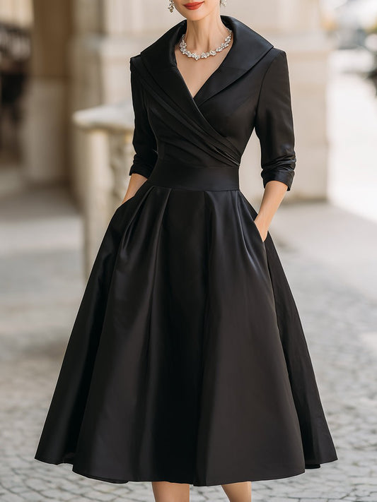 Elegant Midi Dress for Women Wrap Pleated-Skirt